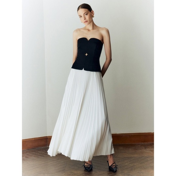 Commense Off Shoulder Pleated Long Dress Strapless Fitted‎ Party Evening - Picture 4 of 6